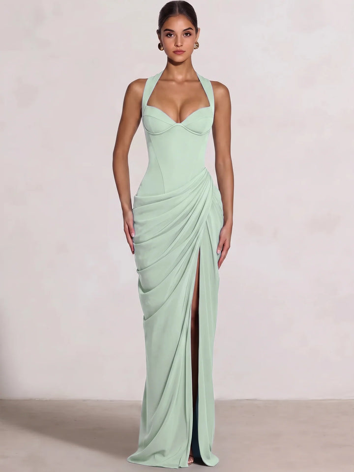 Sheath/Column Evening Dresses Sweetheart Sleeveless Floor-Length Side Split With Boning Criss Cross Straps Lace-Up Formal Dresses