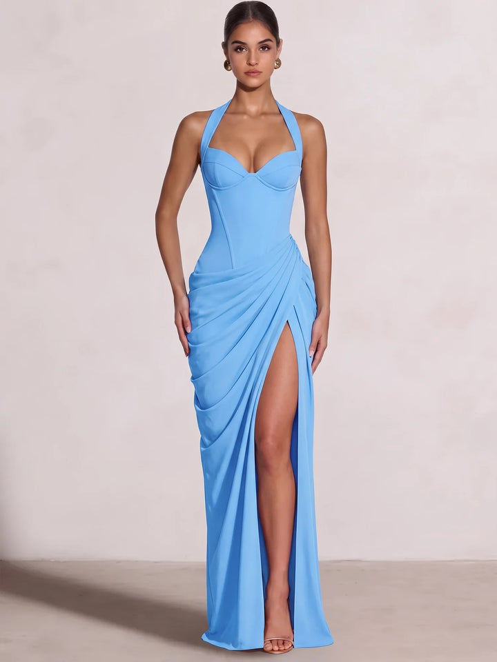 Sheath/Column Evening Dresses Sweetheart Sleeveless Floor-Length Side Split With Boning Criss Cross Straps Lace-Up Formal Dresses