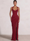 Sheath/Column Evening Dresses Sweetheart Sleeveless Floor-Length Side Split With Boning Criss Cross Straps Lace-Up Formal Dresses