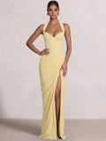 Sheath/Column Evening Dresses Sweetheart Sleeveless Floor-Length Side Split With Boning Criss Cross Straps Lace-Up Formal Dresses