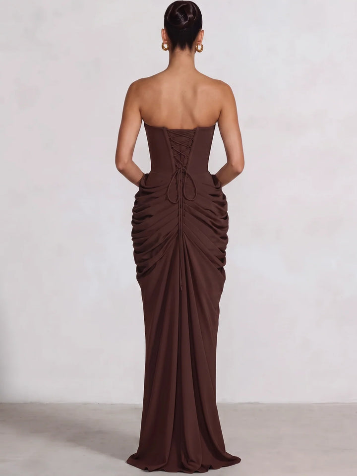 Sheath/Column Evening Dresses Sweetheart Sleeveless Floor-Length Corset Pleats With Scarf Lace-Up Formal Dresses