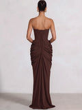 Sheath/Column Evening Dresses Sweetheart Sleeveless Floor-Length Corset Pleats With Scarf Lace-Up Formal Dresses