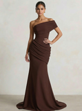 Mermaid Prom Dresses One Shoulder One Short Sleeve Floor-length Formal Dress With Asymmetric Draped Panel