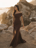 Mermaid Prom Dresses One Shoulder One Short Sleeve Floor-length Formal Dress With Asymmetric Draped Panel