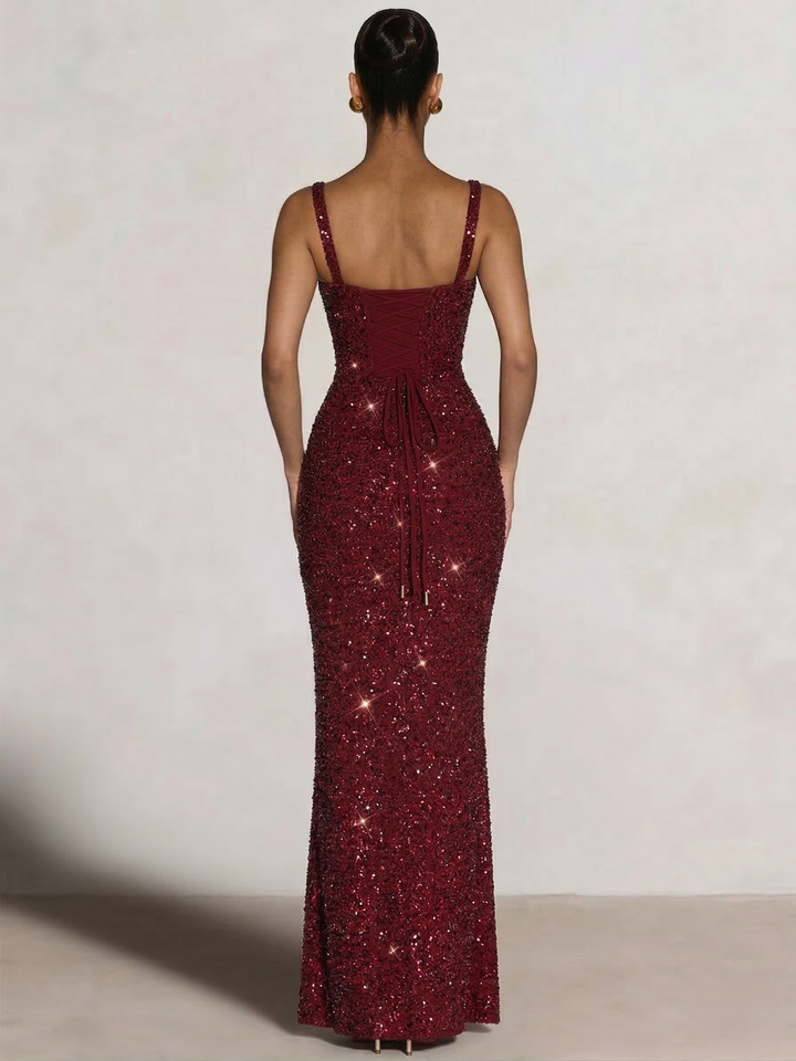 Trumpet/Mermaid Long Prom Dress Spaghetti Straps Floor-Length Long Sparkle Corset Prom Dress Evening Dress With Beads Sequins