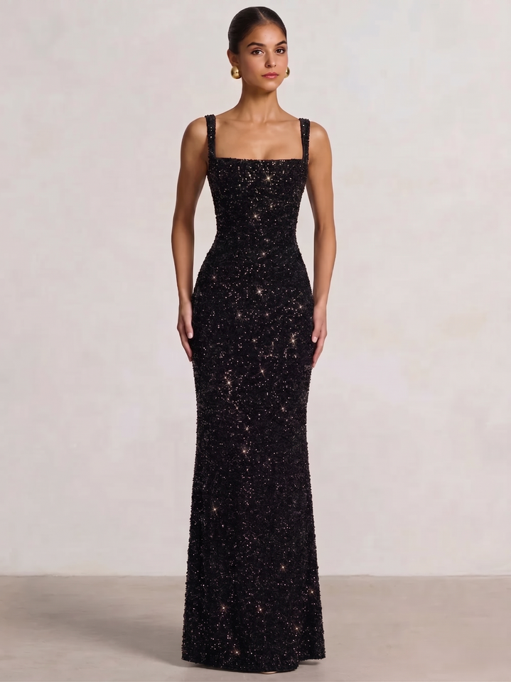 Trumpet/Mermaid Long Prom Dress Spaghetti Straps Floor-Length Long Sparkle Corset Prom Dress Evening Dress With Beads Sequins