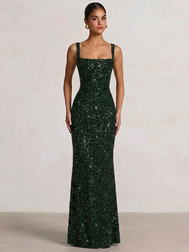 Trumpet/Mermaid Long Prom Dress Spaghetti Straps Floor-Length Long Sparkle Corset Prom Dress Evening Dress With Beads Sequins
