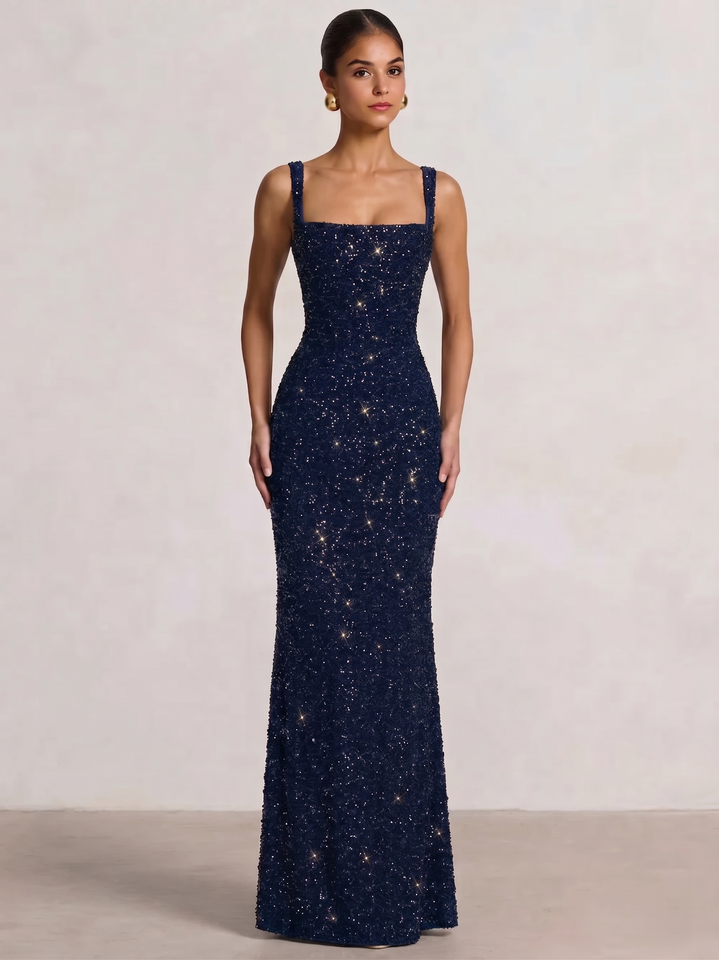 Trumpet/Mermaid Long Prom Dress Spaghetti Straps Floor-Length Long Sparkle Corset Prom Dress Evening Dress With Beads Sequins