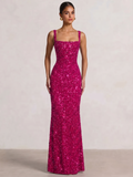 Trumpet/Mermaid Long Prom Dress Spaghetti Straps Floor-Length Long Sparkle Corset Prom Dress Evening Dress With Beads Sequins
