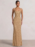 Trumpet/Mermaid Long Prom Dress Spaghetti Straps Floor-Length Long Sparkle Corset Prom Dress Evening Dress With Beads Sequins
