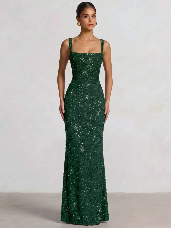 Trumpet/Mermaid Long Prom Dress Spaghetti Straps Floor-Length Long Sparkle Corset Prom Dress Evening Dress With Beads Sequins