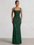 Trumpet/Mermaid Long Prom Dress Spaghetti Straps Floor-Length Long Sparkle Corset Prom Dress Evening Dress With Beads Sequins