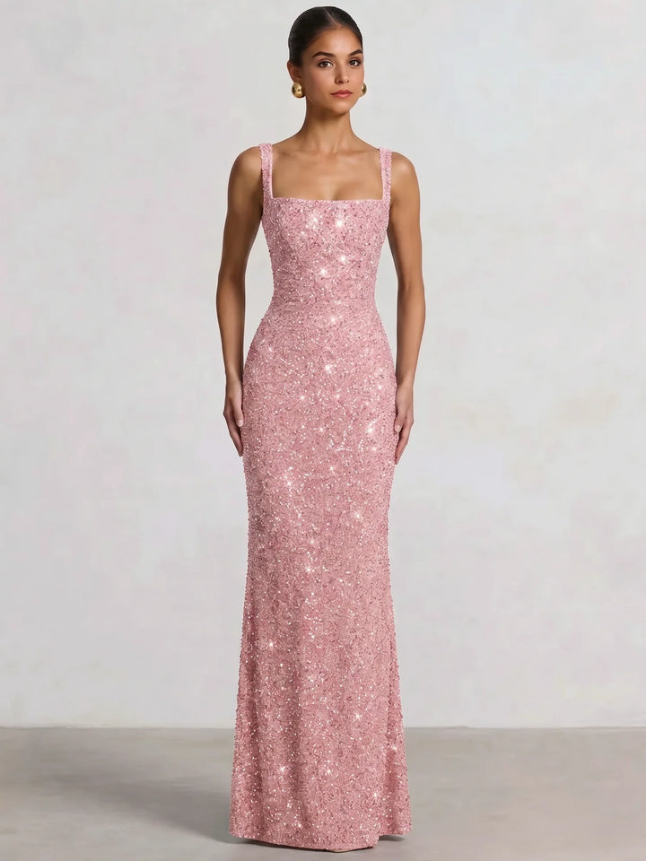 Trumpet/Mermaid Long Prom Dress Spaghetti Straps Floor-Length Long Sparkle Corset Prom Dress Evening Dress With Beads Sequins
