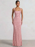 Trumpet/Mermaid Long Prom Dress Spaghetti Straps Floor-Length Long Sparkle Corset Prom Dress Evening Dress With Beads Sequins
