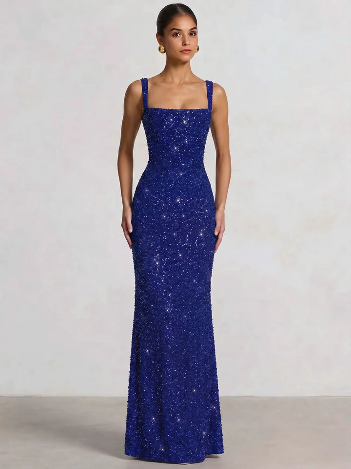 Trumpet/Mermaid Long Prom Dress Spaghetti Straps Floor-Length Long Sparkle Corset Prom Dress Evening Dress With Beads Sequins