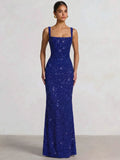 Trumpet/Mermaid Long Prom Dress Spaghetti Straps Floor-Length Long Sparkle Corset Prom Dress Evening Dress With Beads Sequins