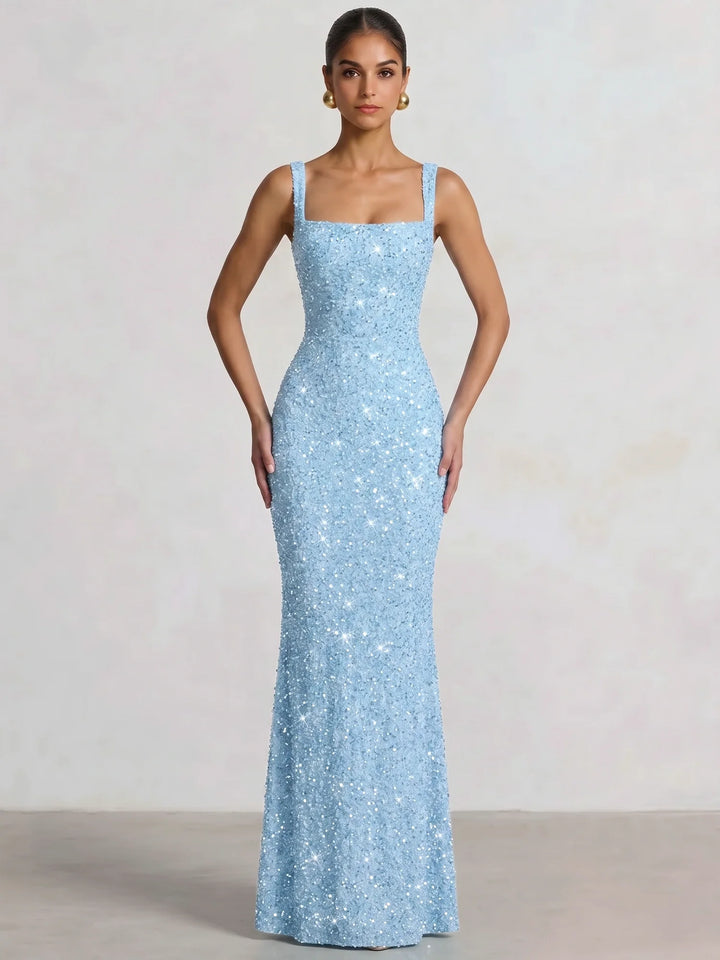 Trumpet/Mermaid Long Prom Dress Spaghetti Straps Floor-Length Long Sparkle Corset Prom Dress Evening Dress With Beads Sequins