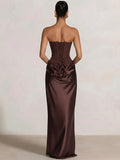 Sheath Column Wedding Guest Dresses Long Prom Corset Ruched Dress Floor-Length Long Satin Evening Dress With Detachable Scarf