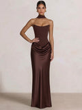 Sheath Column Wedding Guest Dresses Long Prom Corset Ruched Dress Floor-Length Long Satin Evening Dress With Detachable Scarf