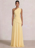 A Line/Princesses Prom Dresses Ruched Chiffon One Shoulder Floor-Length Formal Dress Wedding Guest