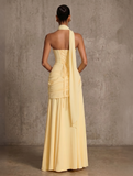 A Line/Princesses Prom Dresses Ruched Chiffon Strapless Floor-Length Formal Dress Wedding Guest