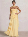 A Line/Princesses Prom Dresses Ruched Chiffon Strapless Floor-Length Formal Dress Wedding Guest