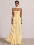 A Line/Princesses Prom Dresses Ruched Chiffon Strapless Floor-Length Formal Dress Wedding Guest