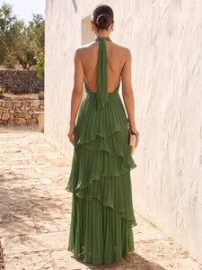 A-Line Chiffon Halter Ruffle Formal Dress