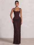 Sheath/Column Evening Dresses Square Neck Sleeveless Spaghetti Strap Floor-Length Sequins Lace-Up Formal Wedding Guest Dresses