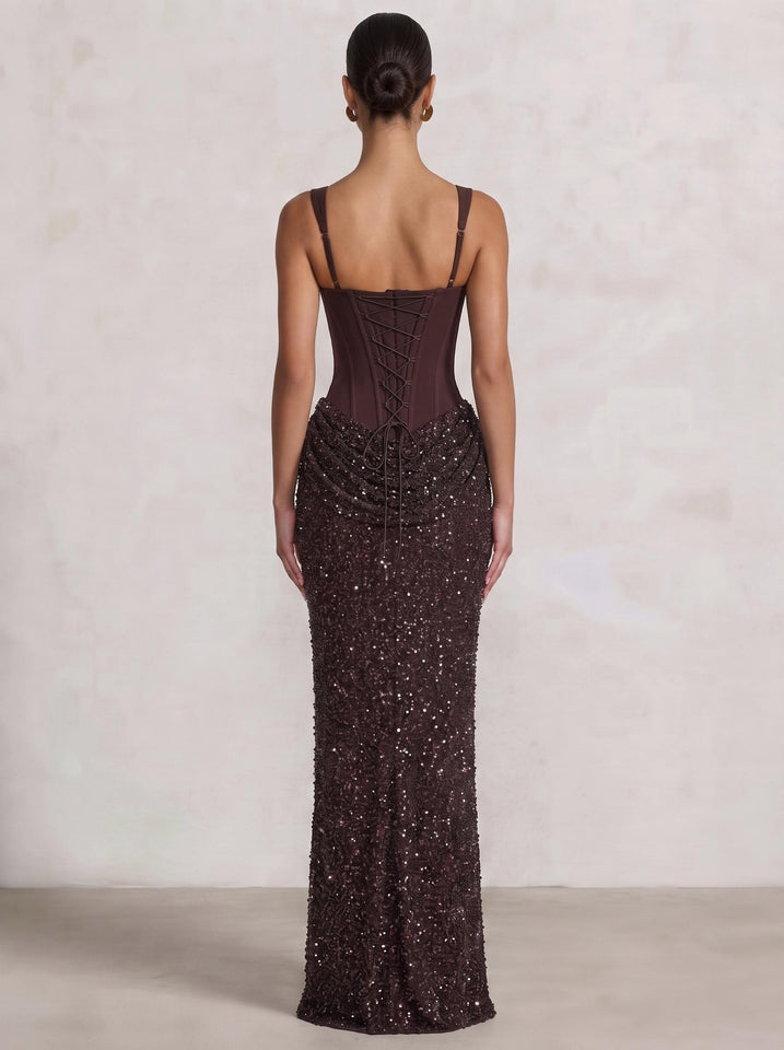 Sheath/Column Evening Dresses Square Neck Sleeveless Spaghetti Strap Floor-Length Sequins Lace-Up Formal Wedding Guest Dresses